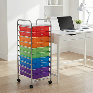 Chariot de bureau à quatre roues en gros, fabricant de meubles de rangement de Taïwan, chariot de rangement pour la maison, VENTE eBay-10, chariot de rangement coloré en fer et PP - Product Image 2