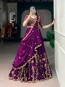 TENNECY Rangoli Choli en soie brodé de fils délicats, longueur cheville, pour fêtes d'hiver et mariages, protection solaire, séchage rapide, extensible - Product Image 2