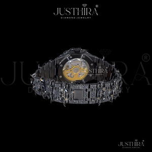 Reloj de Lujo con Diamantes Negros para Hombre – Estilo Hip Hop, Completamente Adornado con Brillantes, con Indicador de Fecha, para Amantes del Color Negro - Product Image 3