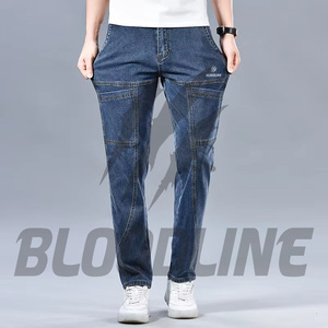 Jeans Cargo de Mezclilla para Hombre BLOODLINE, Corte Slim, Cintura Media, Estilo Utilitario, Lavado a la Piedra, Algodón, para Otoño - Product Image 3