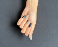 Faux ongles à presser en forme de étoile noire et blanche avec strass, ongles en gel 3D à coller, réutilisables, ajustement personnalisé