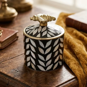 Handcrafted Brass and Mother of Pearl Lacquer Jewelry Organizer Gift <b>Box</b> with Bohemian Style 2-Layer Multifunction Design - Product Image 1