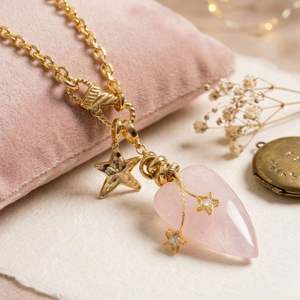 Collar con Colgante de Cuarzo Rosa y Estrella, de Latón, Joyería de Moda para Mujer, Venta al Por Mayor - Product Image 3