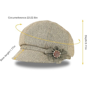 Casquette Newsboy en Laine Style Anglais avec Broderie Florale pour Femme Adulte, Hiver Décontracté, Respirante, avec Ruban et Cordon, 56-58CM - Product Image 5