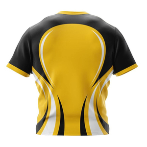 Maillot de football personnalisé jaune et noir pour homme, col en V, manches courtes, coupe classique, en polyester écologique anti-humidité, vêtement de sport - Product Image 1