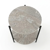 Table basse ronde moderne et durable KD, table d'appoint à 2 niveaux avec cadre métallique, étagère de rangement, table de chevet en MDF pour salon, gris