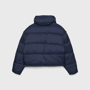 Veste matelassée bleu marine pour femme avec capuche, fermeture éclair sur toute la longueur des manches, longueur courte, manteau d'hiver - Product Image 5