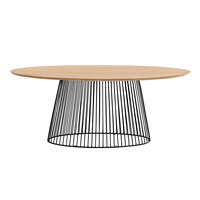 Table de salle à manger de style européen moderne avec base en métal de style cage et plateau en bois de manguier massif de forme ovale pour la maison, la cuisine ou le restaurant