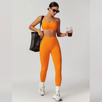 Conjunto de Yoga sin Costuras de 2 Piezas, Top Corto de Cintura Alta y Leggings de Color Sólido con Tirantes Cruzados, Ropa Deportiva para Mujer