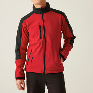 Men's Red Fleece Jacket With <b>Black</b> Accents Stand Collar Zipper Closure Windproof Casual Autumn Wear - Product Image 6