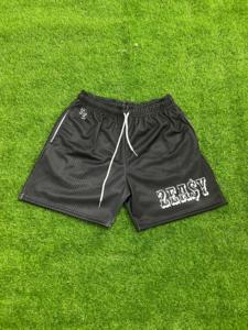 Shorts en maille noire sur mesure pour homme avec cordon de serrage, logo, décontractés, respirants, pour le sport, taille mi-haute - Product Image 6