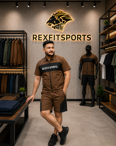 REXFIT SPORTS 2026 <b>Men</b>’s Brown Premium Nylon Short Sleeve Tracksuit Set Full Zip <b>Jacket</b> and Shorts <b>Lightweight</b> Sportswear - Product Image 5