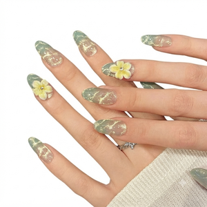 Ellipse moyenne semi-transparente or à vert mousse dégradé acrylique conception de doigt noyau naturel murmures moussues - Product Image 2