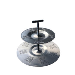 Bandejas para servir magdalenas de acero inoxidable, artesanías hechas a mano, 2 niveles, elegante soporte para pasteles, frutas, Brownie, caramelo, Chocolate, exhibición, soporte para pasteles - Product Image 4