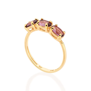 Bague classique de fiançailles pour femme en or plaqué 18 carats avec trois pierres ovales en améthyste, bijou pierre de naissance de février - Product Image 2