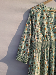 Hand <b>Block</b> Printed Maxi Dress Cotton Tier Maxi Dress Boho Dress Floral <b>Print</b> V-neck Long Maxi Gown For Women - Product Image 2