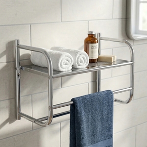 Étagère à serviettes murale en acier chromé de conception moderne avec une construction durable pour le rangement dans la salle de bain - Product Image 1