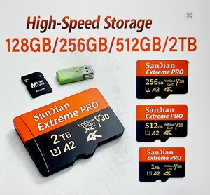 Tarjetas de Memoria SD Impermeables Clase 10 U3 V30 con Adaptador USB de 128 GB y 512 GB, Tarjeta Micro TF/SD de Alta Velocidad para Teléfono, Ordenador Portátil y Cámara - Product Image 1