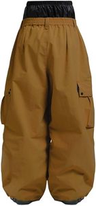 Men's Brown Waterproof Ski <b>Pants</b> With Cargo Pockets And Button Closure For Snow Sports - Product Image 3