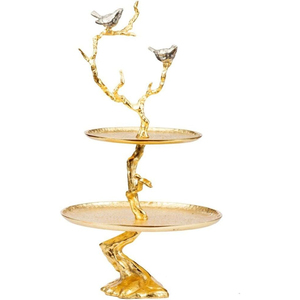 Two Tier Premium Quality Metal Cake Stand With Gold Trim And Leaf Design Multi Layer Wedding And <b>Parties</b> <b>Table</b> Centerpiece - Product Image 2