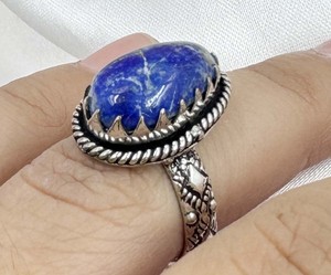 Natural <b>Lapis</b> <b>Lazuli</b> Brass <b>Ring</b> 925 Silver Plated Cut Design Gemstone <b>Ring</b> Designer Blue Gemstone <b>Ring</b> For Women - Product Image 1