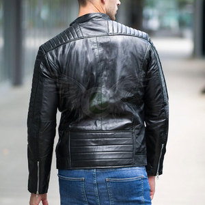 Fashion Outerwear Men Leather Jacket Casual Stand Collar Zipper Closure Windproof Slim Fit Regular Sleeve Leather Jackets - Product Image 3