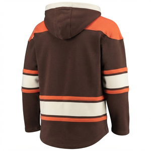 Brown Ice Hockey Jersey Breathable Hoodie Lace Sweatshirt Vintage Pullover Custom Sportswear Winter <b>Thermal</b> Front 100% Cotton - Product Image 2