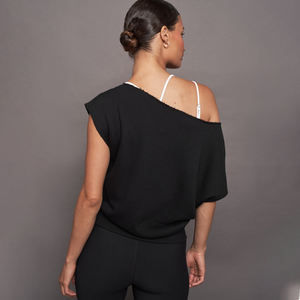 เสื้อสเวตเชิ้ตผู้หญิง คอกลม แขนสั้น ทรงหลวม สไตล์ลำลอง ผ้าฝ้าย 100% แบบไหล่ตก - Product Image 3