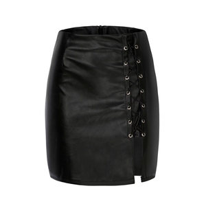 Minifalda de Cuero Sintético de Cintura Alta para Mujer, con Cordones Laterales, Estilo Sexy para Club, para Usar en Todas las Temporadas - Product Image 1