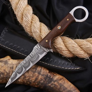 Couteau Skinner à lame fixe en acier Damas de qualité industrielle, pointe tombante, avec trou pour le pouce, manche en Micarta – Fournitures UA - Product Image 1