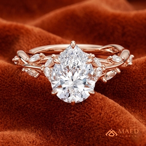 Bague en Moissanite Coupe Poire Or Rose, Bijou Fin pour Femme, Design Feuille Élégant, Cadeau de Fiançailles, Bijou Tendance Moderne - Product Image 4