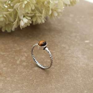 Handmade Brass 925 <b>Silver</b> Plated Natural Tiger Eye Bezel Set Dainty Oval Gemstone <b>Solitaire</b> Textured Hammered Band Boho <b>Ring</b> - Product Image 2