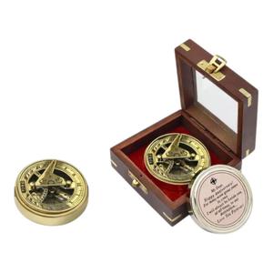 <b>Antique</b> <b>Brass</b> Compass With Sundial And Leather Case Circular Gold Plated Nautical Travel Instrument Handmade Durable Designs - Product Image 4
