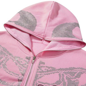 Sweat à capuche zippé rose oversize style Y2K, motif papillon squelette, strass et cristaux, en polaire, streetwear, effet bling - Product Image 4