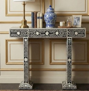Table console traditionnelle en résine avec incrustations de os, design de luxe, pour entrée, bureau, décoration de salon, meuble d'appoint haut de gamme pour couloir - Product Image 5