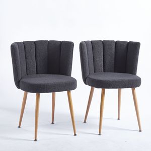Set di 2 Sedie da Pranzo Moderne Grigie con Gambe in Ferro Color Legno, Cuscini a Pelo Corto e Schienale Confortevole - Product Image 1