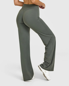 Pantalons de yoga évasés pour femmes grandes tailles, taille haute, coupe bootcut, extensibles, doux, leggings de fitness, OEM ODM, vente en gros, logo personnalisé - Product Image 3