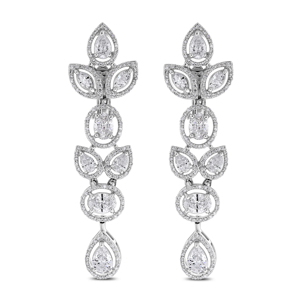 Boucles d'oreilles de luxe en forme de fleur avec diamants taille poire, en argent 925 plaqué rhodium, bijoux de mariage pour femme - Product Image 1