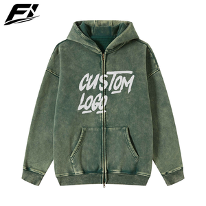 Sweat-shirts à capuche zippés vintage pour hommes, coupe oversize, en molleton de coton, style streetwear décontracté, vente en gros pour acheteurs professionnels - Product Image 4