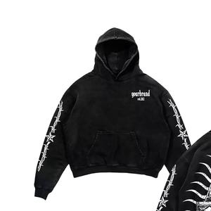 Sweat-shirts à capuche oversize décontractés en coton French Terry avec logo personnalisé, lavage à l'acide, impression graphique, sweat-shirts à capuche gonflés - Product Image 2