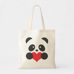 Sac fourre-tout en coton avec motif panda mignon, sac de courses réutilisable en toile, sac de courses écologique, sac à bandoulière avec imprimé cœur, cadeau pour tous les jours - Product Image 2