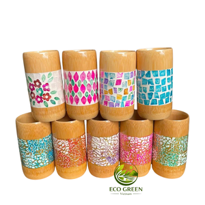 Gobelet en bambou fait main avec motif mosaïque floral éclatant pour décoration bohème, idéal pour cadeaux, boutiques, vente au détail et équipements hôteliers - Product Image 3