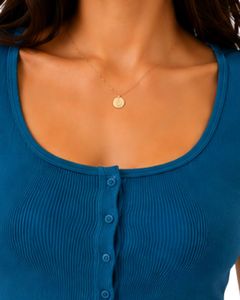 Top Corto de Punto Acanalado Azul Verde Azulado Personalizado para Mujer, Manga Corta, Cierre de Botones Delanteros, Corte Ajustado, Cuello Cuadrado, Blusa Informal de Verano de Algodón - Product Image 5