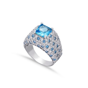 CZ aigue-marine forme carrée pierres 925 en argent Sterling grappe bague bijoux faits à la main turc bijoux en gros - Product Image 1