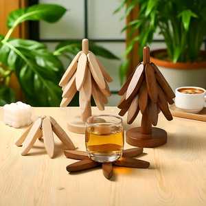 Premium Quality Wooden Tree <b>Trivet</b> Coaster Foldable Hot Dish Stand Natural Wood Kitchen Table Protector - Product Image 5