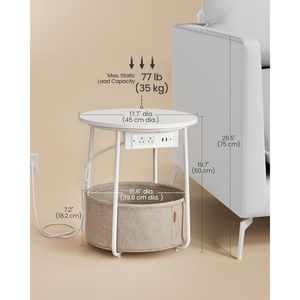 Tavolino da Salotto con Stazione di Ricarica, Tavolino Rotondo con Cesto in Tessuto e Porte USB - Product Image 2