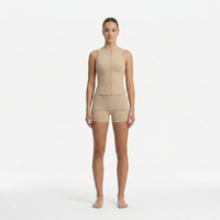 Ensemble de yoga grande taille personnalisé pour femme avec logo de marque, haut sans manches à demi-zip et short taille haute, ensemble de sport 2 pièces