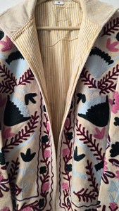 Heavy Embroidered Breathable <b>Quilted</b> Velvet Jacket Women Traditional Suzani Floral Thread Work Full Sleeve Open Front Winter - Product Image 5
