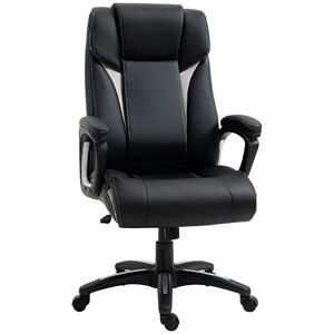 Sedia da Ufficio Ergonomica Direzionale in Pelle PU con Schienale Alto, Girevole a 360°, Altezza Regolabile, Nera, con Funzione Basculante - Product Image 1