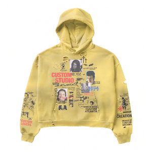 Sweat à capuche homme Sunfaded Mud Wash 450 g/m² en molleton bouclette, coupe ample effet vieilli, streetwear, jaune personnalisé, vintage - Product Image 1